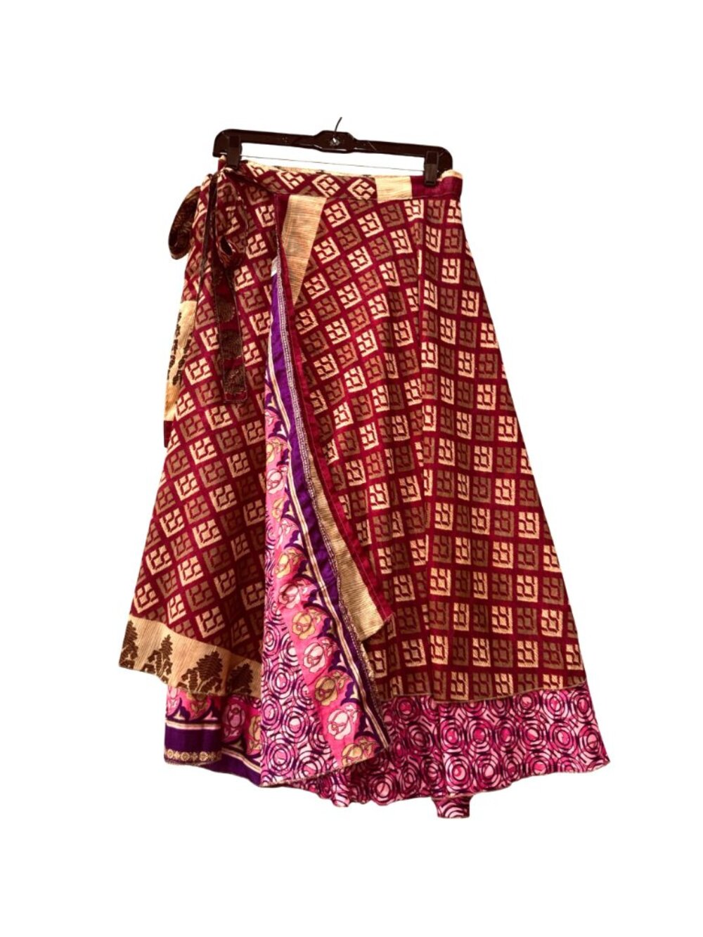 Festival Boho Wrap Midi Skirt Reversible Dopamine Size M Vibrant Purple Pink - Picture 2 of 7